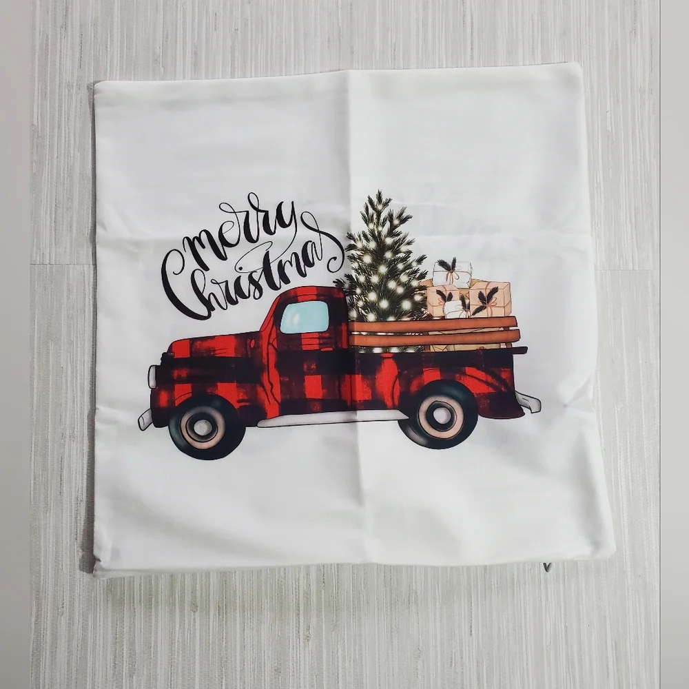 Decorative Christmas Pillow Cover Red Buffalo Plaid Farmhouse Truck